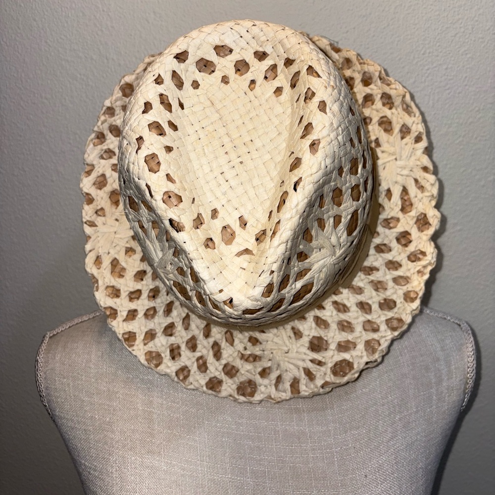New York & Company Vintage Woven Straw Fedora Hat with Tan Band One Size - Picture 3 of 8